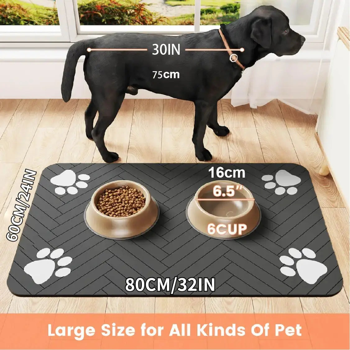 Quick-Drying Absorbent Pet Feeding Mat for Dogs and Cats with Non-Slip Rubber Bottom and Dark Polyester Surface, Ideal for Indoor Use, Lightweight Design for Small and Large Pets