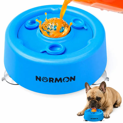 Normon Suction Base Slow Feeder Dog Bowl - No-Spill Lick Bowl for Bone Broth, Yogurt, and Liquid Treats - Rolling Ball Feeding Bowl for Puppies and Dogs of All Sizes