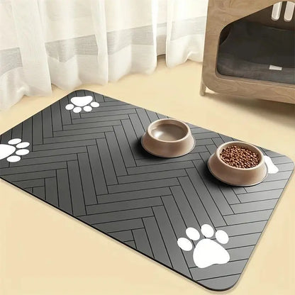 Quick-Drying Absorbent Pet Feeding Mat for Dogs and Cats with Non-Slip Rubber Bottom and Dark Polyester Surface, Ideal for Indoor Use, Lightweight Design for Small and Large Pets