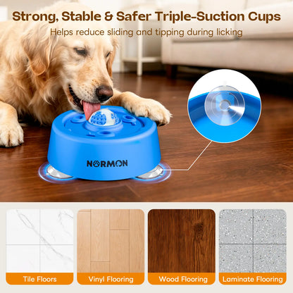 Normon Suction Base Slow Feeder Dog Bowl - No-Spill Lick Bowl for Bone Broth, Yogurt, and Liquid Treats - Rolling Ball Feeding Bowl for Puppies and Dogs of All Sizes