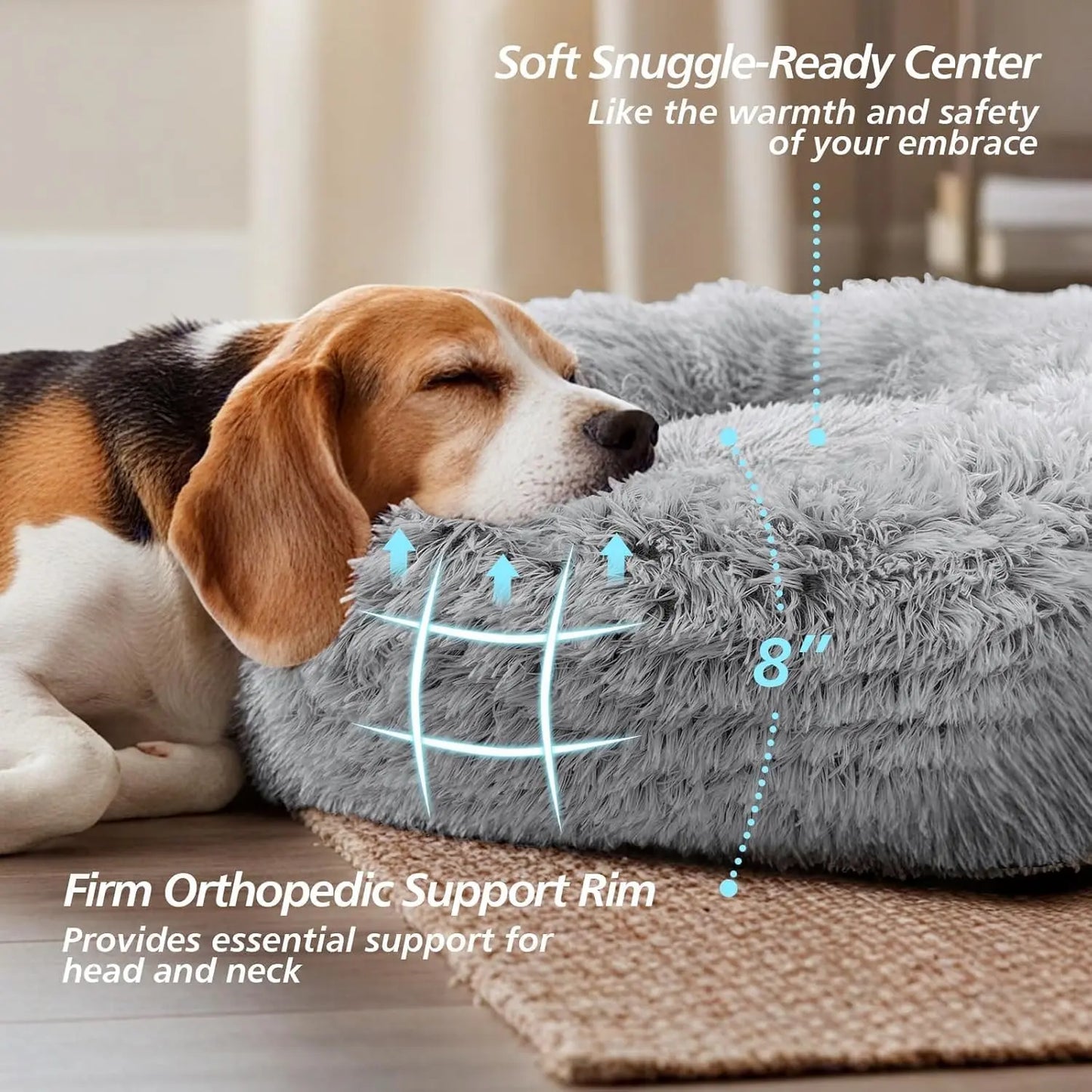 JOLLYVOGUE Medium Calming Dog Bed - 31-Inch Washable Donut Design with Anti-Slip and Anti-Anxiety Features for Pets Up to 45 lbs (Smoke Grey)