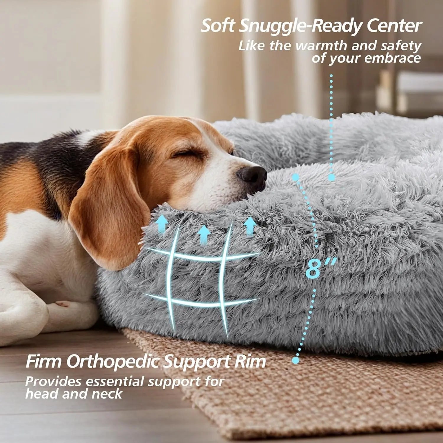 JOLLYVOGUE Medium Calming Dog Bed - 31-Inch Washable Donut Design with Anti-Slip and Anti-Anxiety Features for Pets Up to 45 lbs (Smoke Grey)