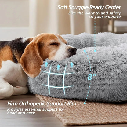 JOLLYVOGUE Medium Calming Dog Bed - 31-Inch Washable Donut Design with Anti-Slip and Anti-Anxiety Features for Pets Up to 45 lbs (Smoke Grey)