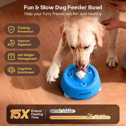 Normon Suction Base Slow Feeder Dog Bowl - No-Spill Lick Bowl for Bone Broth, Yogurt, and Liquid Treats - Rolling Ball Feeding Bowl for Puppies and Dogs of All Sizes