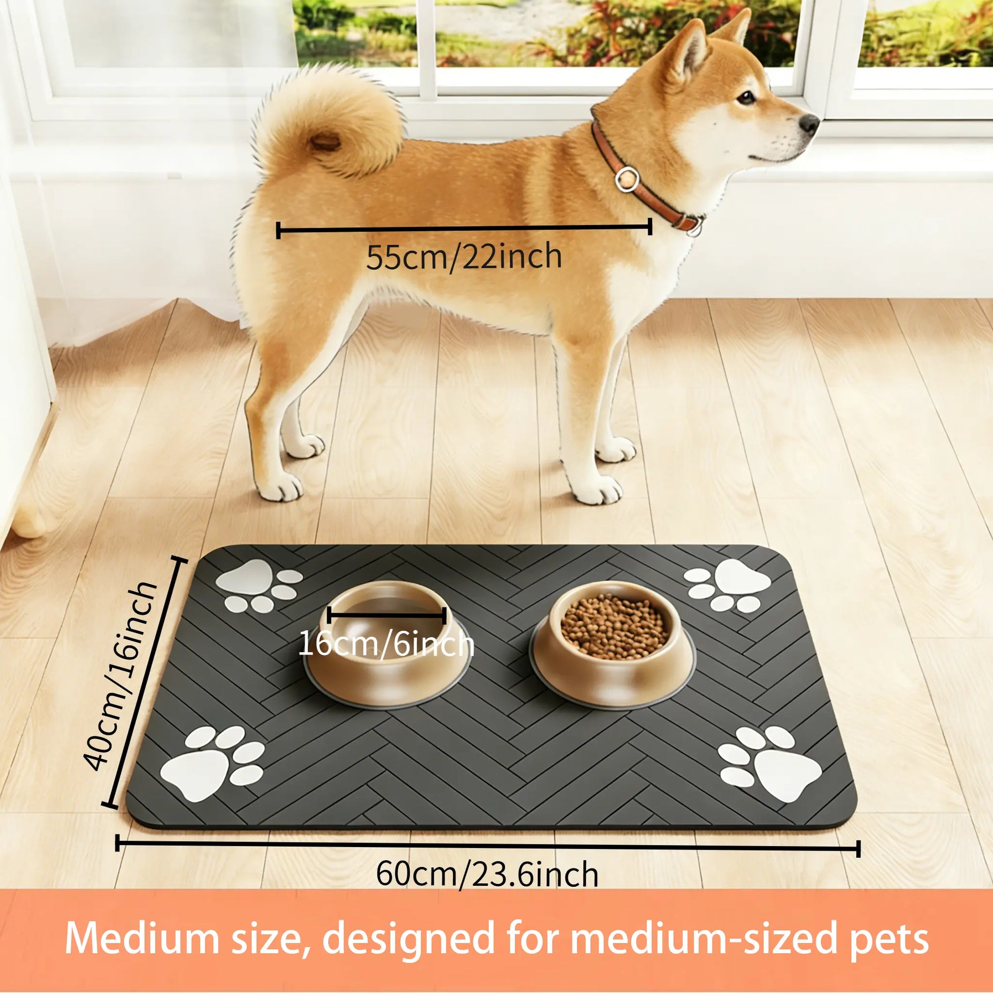Quick-Drying Absorbent Pet Feeding Mat for Dogs and Cats with Non-Slip Rubber Bottom and Dark Polyester Surface, Ideal for Indoor Use, Lightweight Design for Small and Large Pets