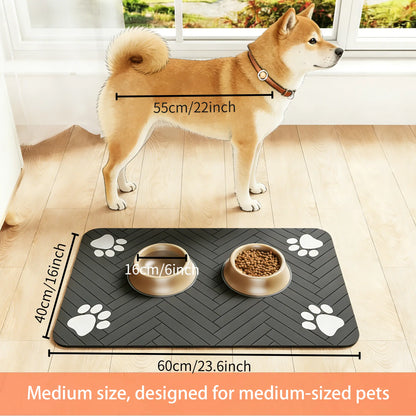 Quick-Drying Absorbent Pet Feeding Mat for Dogs and Cats with Non-Slip Rubber Bottom and Dark Polyester Surface, Ideal for Indoor Use, Lightweight Design for Small and Large Pets