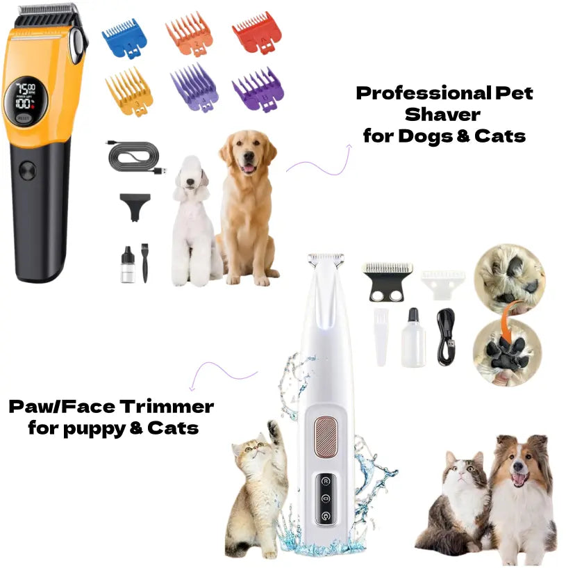 Dog Grooming Kit - Low Noise Paw Grooming: Paw Trimmers Vs. Face Trimmers,Rechargeable Cordless Clippers for Thick Matted Curly Hair, Professional Pet Shaver for Dogs & Cats at Home