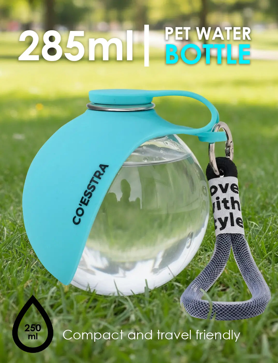 Stainless Steel Pet Water Bottle with Integrated Drinking Basin - 285ml Leak-Proof Travel Solution for Dogs, Ideal for Walks and Road Trips