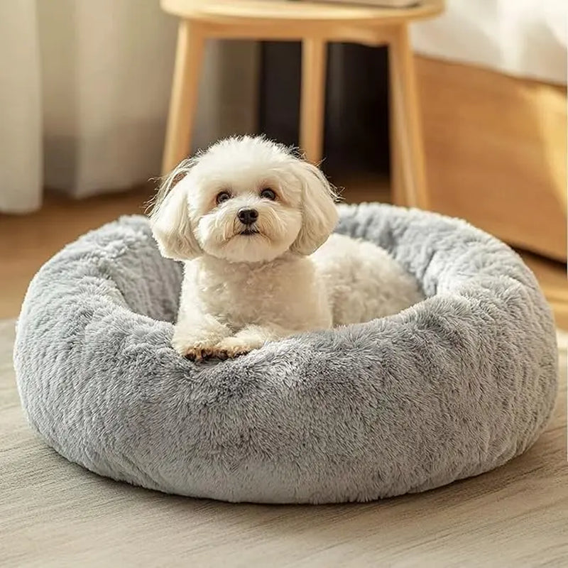 JOLLYVOGUE Medium Calming Dog Bed - 31-Inch Washable Donut Design with Anti-Slip and Anti-Anxiety Features for Pets Up to 45 lbs (Smoke Grey)