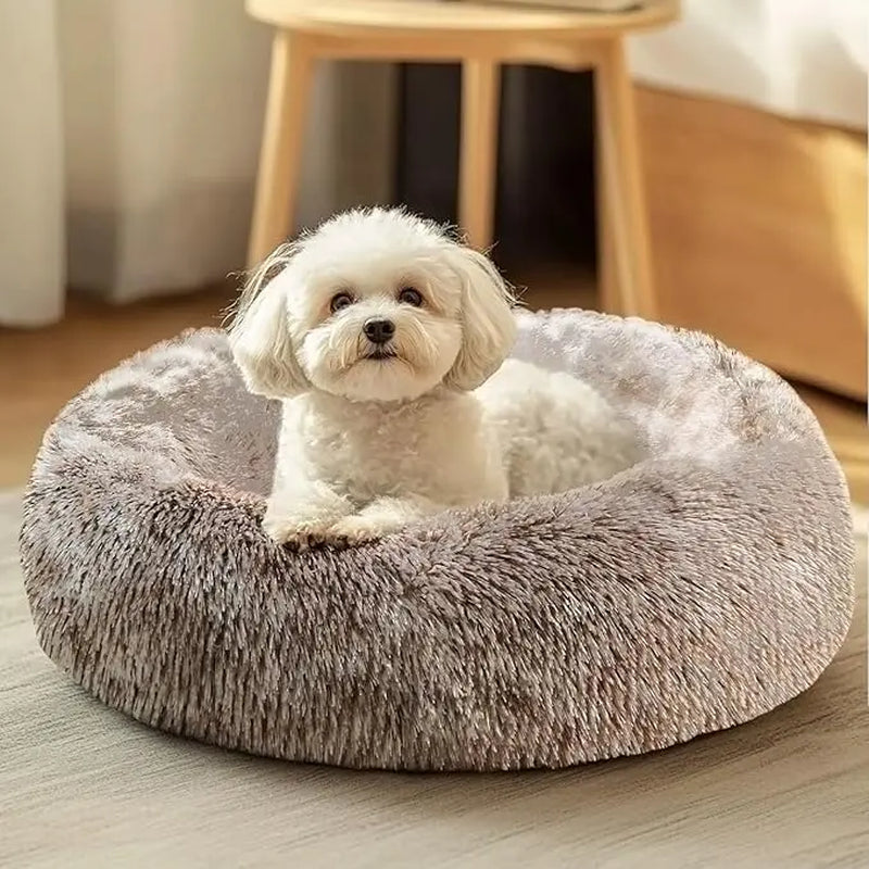 JOLLYVOGUE Medium Calming Dog Bed - 31-Inch Washable Donut Design with Anti-Slip and Anti-Anxiety Features for Pets Up to 45 lbs (Smoke Grey)