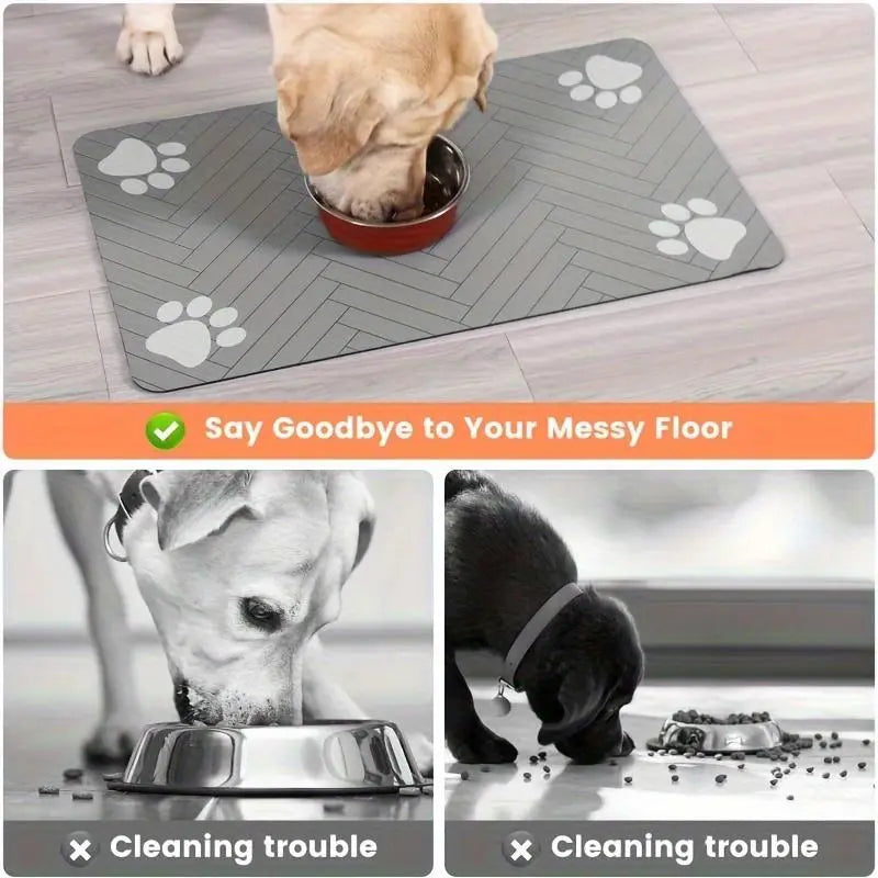Quick-Drying Absorbent Pet Feeding Mat for Dogs and Cats with Non-Slip Rubber Bottom and Dark Polyester Surface, Ideal for Indoor Use, Lightweight Design for Small and Large Pets