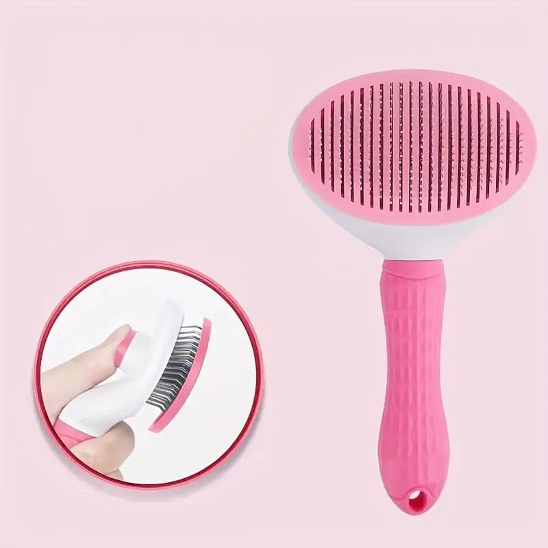 Pet Hair Removal Comb - Professional Grooming Brush and Deshedding Tool for Dogs and Cats with One-Click Cleaning Mechanism