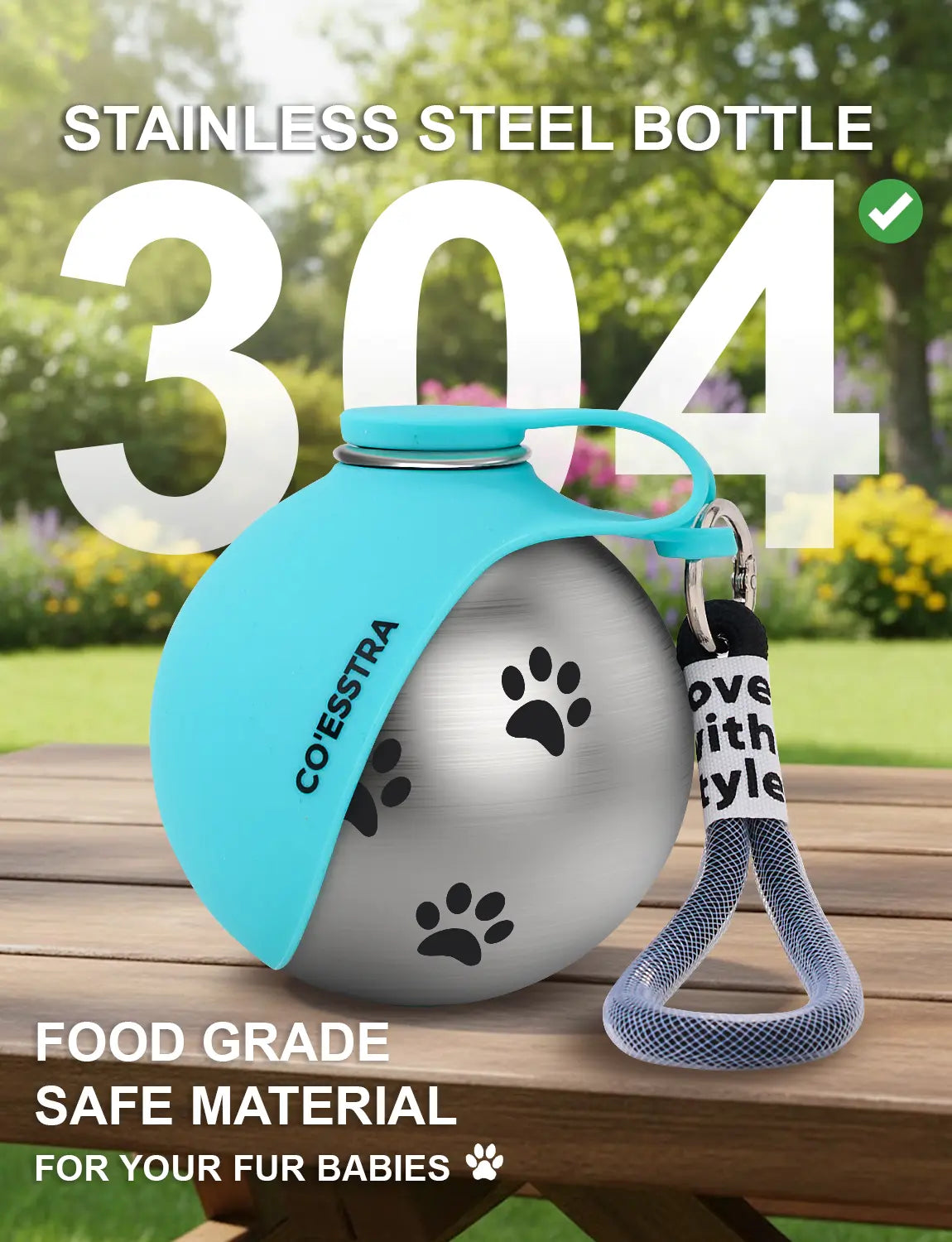 Stainless Steel Pet Water Bottle with Integrated Drinking Basin - 285ml Leak-Proof Travel Solution for Dogs, Ideal for Walks and Road Trips