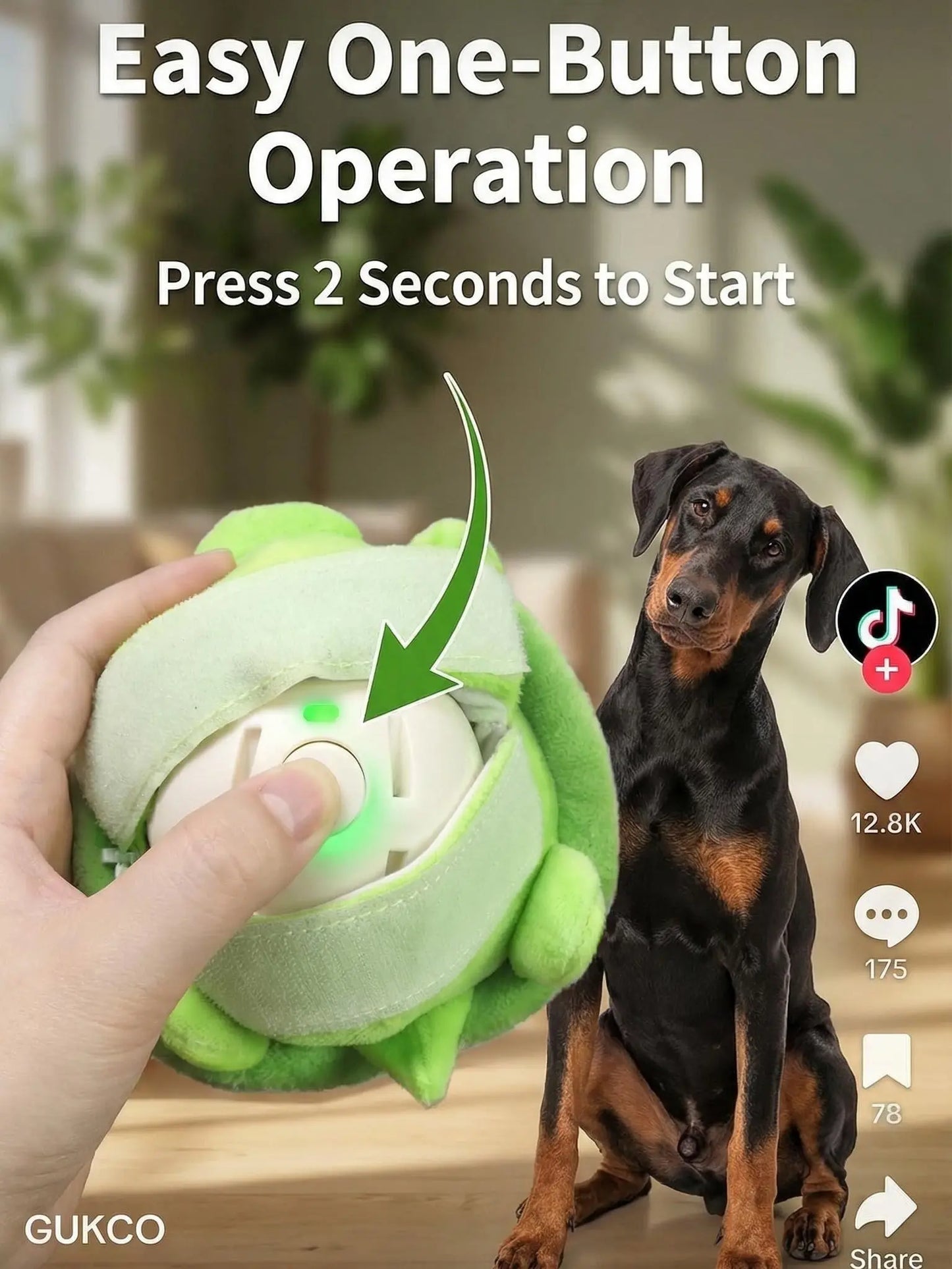 Motion Activated Interactive Dog Ball - Rechargeable Automatic Rolling Toy with Squeaker for Dogs and Cats of All Sizes, Durable Indoor and Outdoor Pet Entertainment