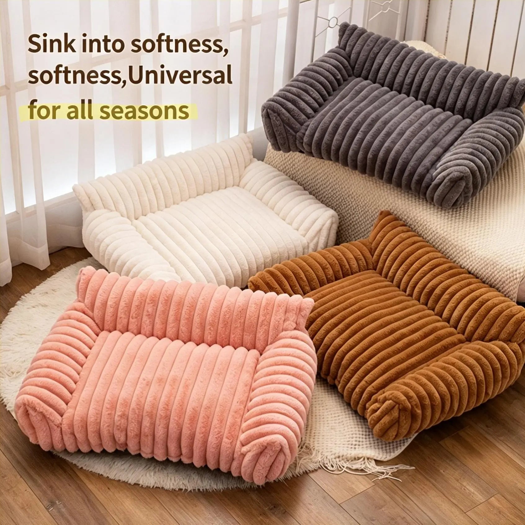 Premium Fluffy Fleece Pet Sofa Bed - 4 Stylish Designs, Thick Mat, Washable Cover, Cozy Indoor & Outdoor Use for Dogs and Cats