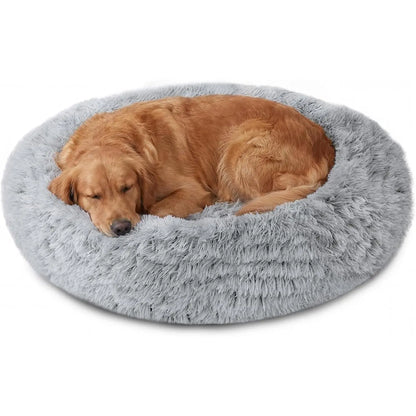 JOLLYVOGUE Medium Calming Dog Bed - 31-Inch Washable Donut Design with Anti-Slip and Anti-Anxiety Features for Pets Up to 45 lbs (Smoke Grey)