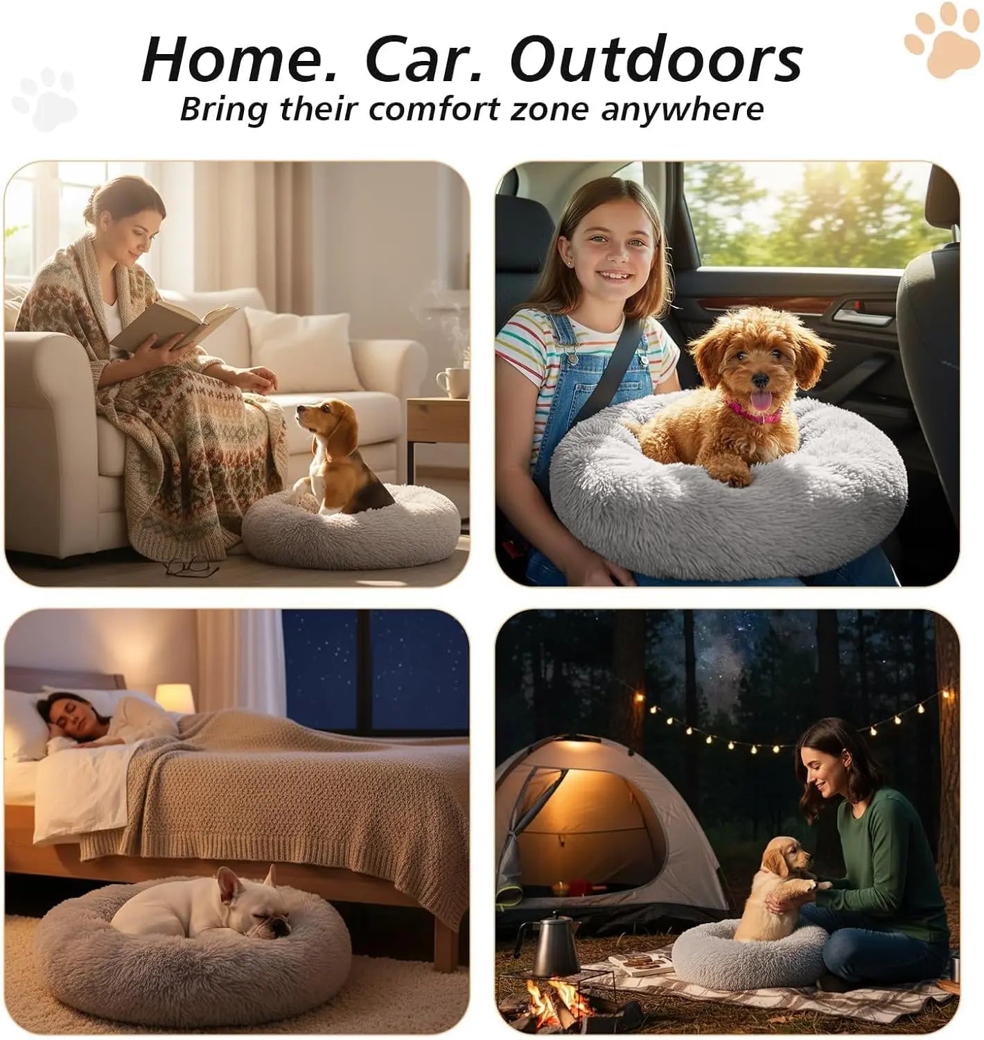 JOLLYVOGUE Medium Calming Dog Bed - 31-Inch Washable Donut Design with Anti-Slip and Anti-Anxiety Features for Pets Up to 45 lbs (Smoke Grey)