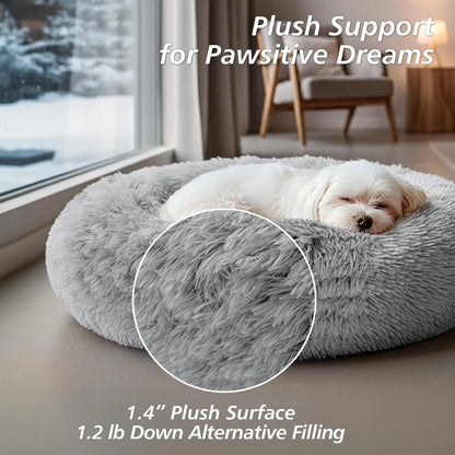 JOLLYVOGUE Medium Calming Dog Bed - 31-Inch Washable Donut Design with Anti-Slip and Anti-Anxiety Features for Pets Up to 45 lbs (Smoke Grey)