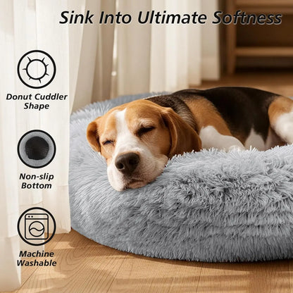 JOLLYVOGUE Medium Calming Dog Bed - 31-Inch Washable Donut Design with Anti-Slip and Anti-Anxiety Features for Pets Up to 45 lbs (Smoke Grey)