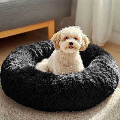 JOLLYVOGUE Medium Calming Dog Bed - 31-Inch Washable Donut Design with Anti-Slip and Anti-Anxiety Features for Pets Up to 45 lbs (Smoke Grey)