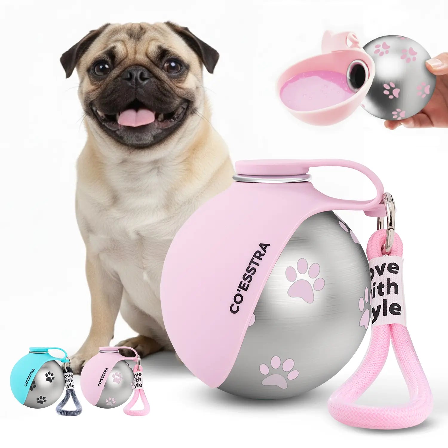 Stainless Steel Pet Water Bottle with Integrated Drinking Basin - 285ml Leak-Proof Travel Solution for Dogs, Ideal for Walks and Road Trips