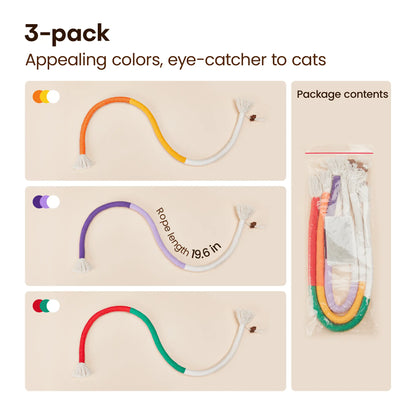 Potaroma Set of 3 Cat Chew Ropes - Dental Care and Calming Interactive Toys for Indoor Kittens
