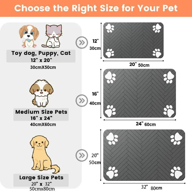 Quick-Drying Absorbent Pet Feeding Mat for Dogs and Cats with Non-Slip Rubber Bottom and Dark Polyester Surface, Ideal for Indoor Use, Lightweight Design for Small and Large Pets