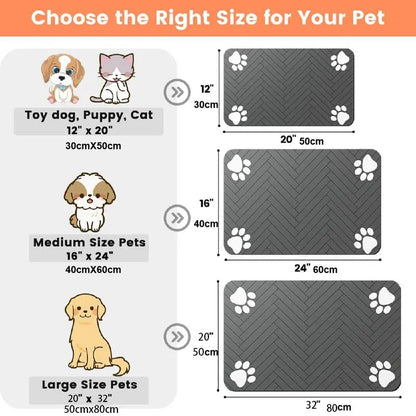 Quick-Drying Absorbent Pet Feeding Mat for Dogs and Cats with Non-Slip Rubber Bottom and Dark Polyester Surface, Ideal for Indoor Use, Lightweight Design for Small and Large Pets
