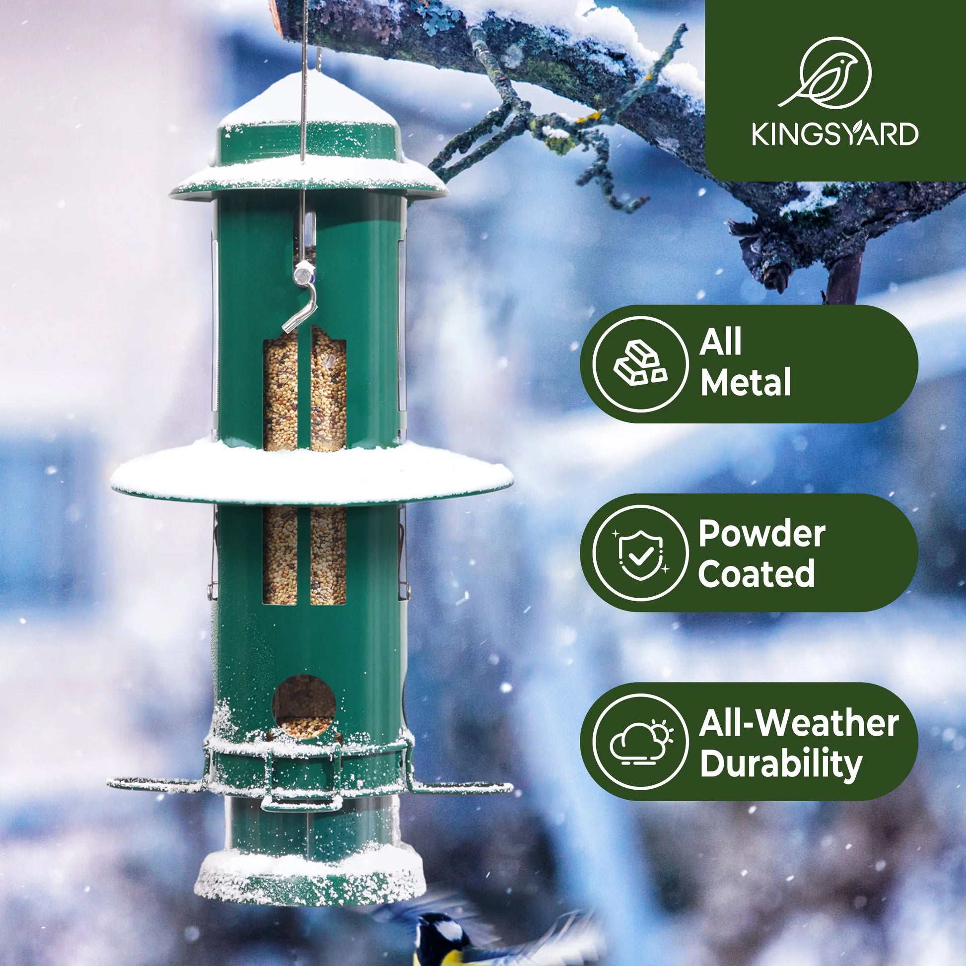 Kingsyard Weight-Activated Metal Bird Feeder with Squirrel Protection and 3Lb Capacity for Backyard Birdwatching