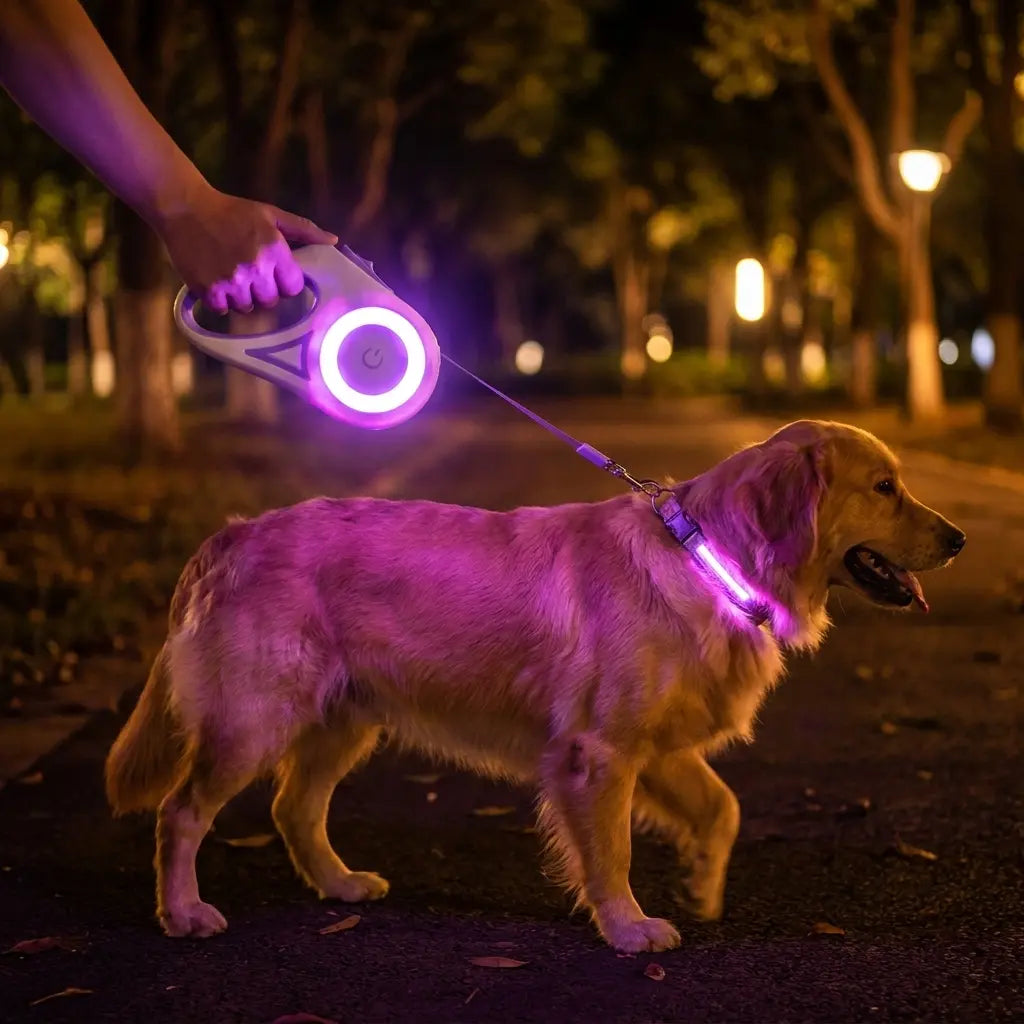 Pawzseek LED Retractable Dog Leash for Safe Nighttime Walks