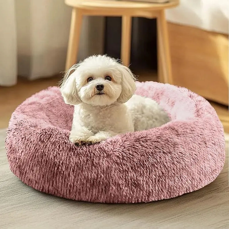 JOLLYVOGUE Medium Calming Dog Bed - 31-Inch Washable Donut Design with Anti-Slip and Anti-Anxiety Features for Pets Up to 45 lbs (Smoke Grey)