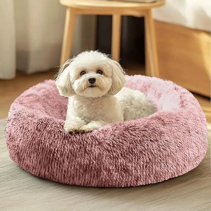 JOLLYVOGUE Medium Calming Dog Bed - 31-Inch Washable Donut Design with Anti-Slip and Anti-Anxiety Features for Pets Up to 45 lbs (Smoke Grey)