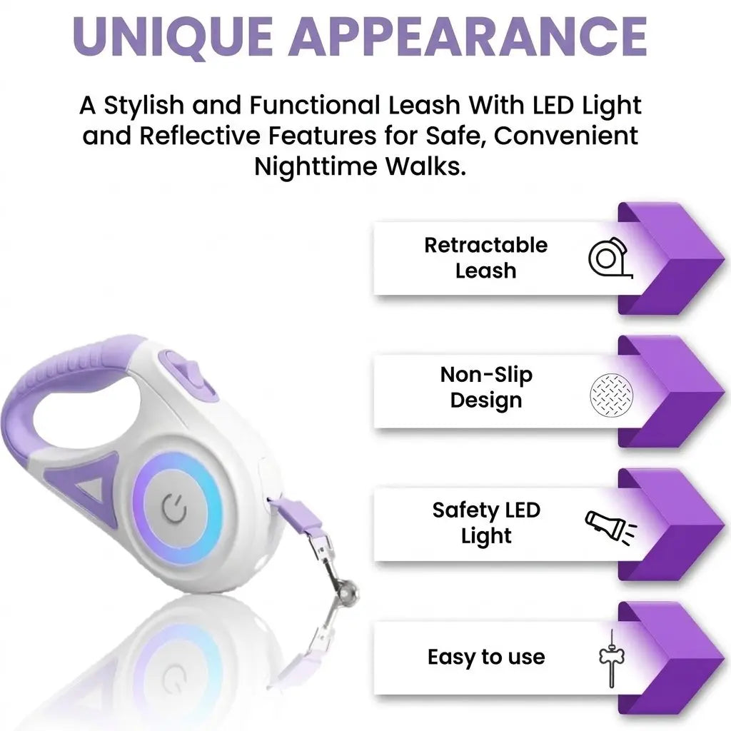 Pawzseek LED Retractable Dog Leash for Safe Nighttime Walks