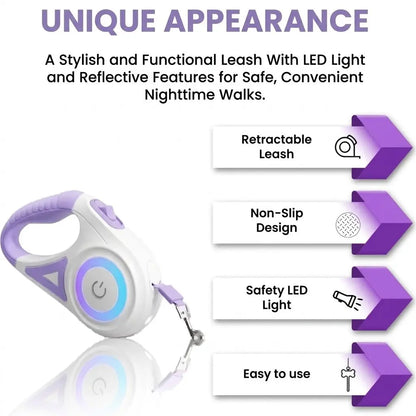 Pawzseek LED Retractable Dog Leash for Safe Nighttime Walks