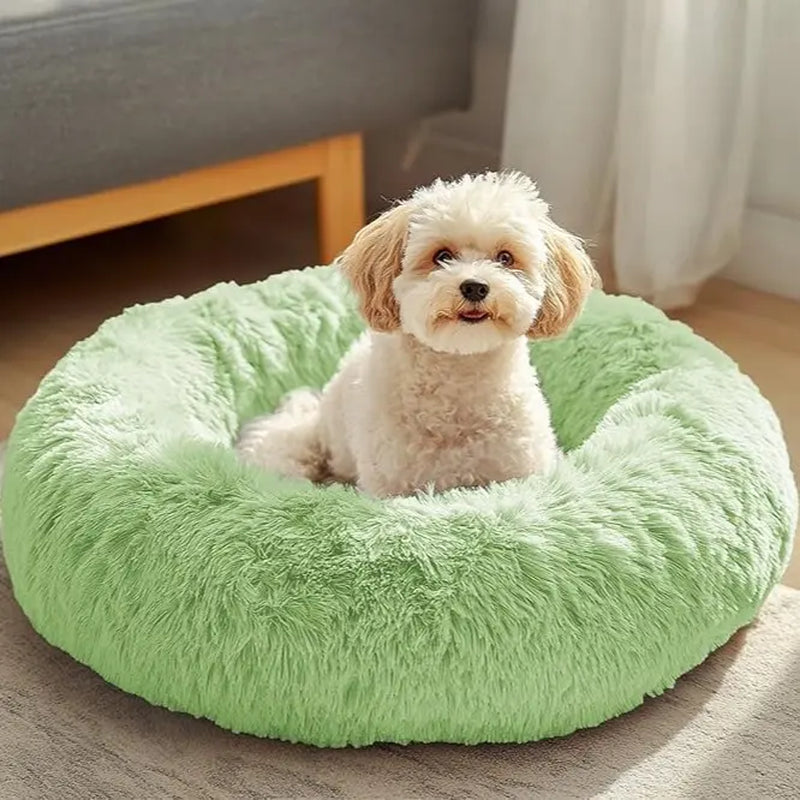 JOLLYVOGUE Medium Calming Dog Bed - 31-Inch Washable Donut Design with Anti-Slip and Anti-Anxiety Features for Pets Up to 45 lbs (Smoke Grey)