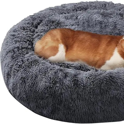 JOLLYVOGUE Medium Calming Dog Bed - 31-Inch Washable Donut Design with Anti-Slip and Anti-Anxiety Features for Pets Up to 45 lbs (Smoke Grey)