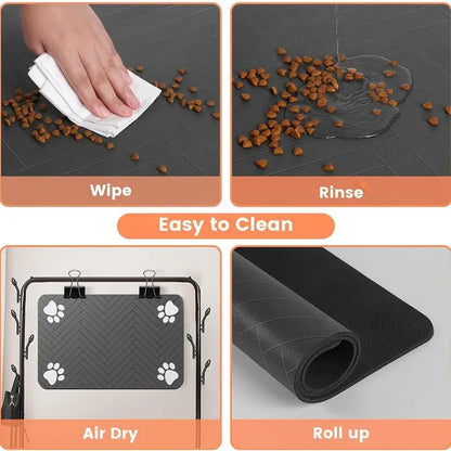 Quick-Drying Absorbent Pet Feeding Mat for Dogs and Cats with Non-Slip Rubber Bottom and Dark Polyester Surface, Ideal for Indoor Use, Lightweight Design for Small and Large Pets