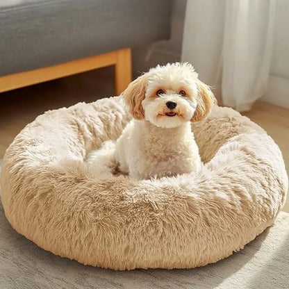 JOLLYVOGUE Medium Calming Dog Bed - 31-Inch Washable Donut Design with Anti-Slip and Anti-Anxiety Features for Pets Up to 45 lbs (Smoke Grey)