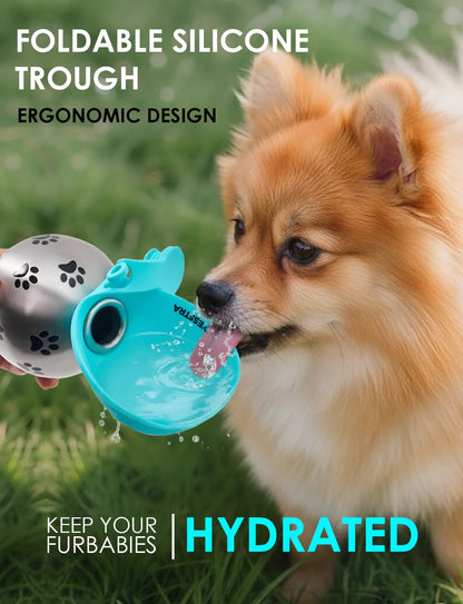 Stainless Steel Pet Water Bottle with Integrated Drinking Basin - 285ml Leak-Proof Travel Solution for Dogs, Ideal for Walks and Road Trips
