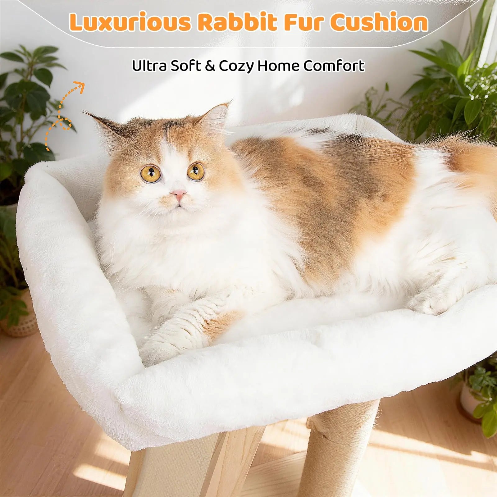 Freestanding Natural Wood Cat Scratching Post with Removable Hammock Bed, Sisal Column, Angled Pad, and Bell Toy - 27.5 Inches Tall, 11.8x15.7 Inch Base, Easy Assembly for Indoor Cats