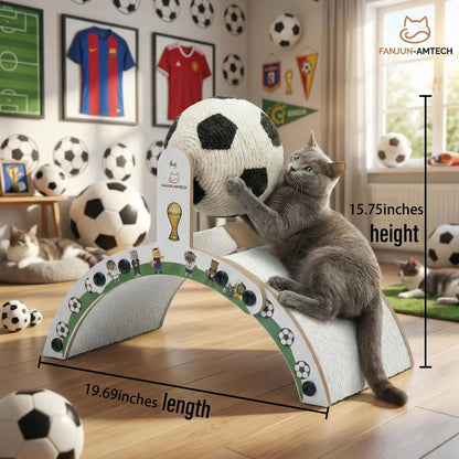 Durable Cat Scratching Post with Soccer Ball - Upgraded Hardened Corrugated Cardboard Arch Bridge - Fun Soccer-Themed Indoor Cat Furniture