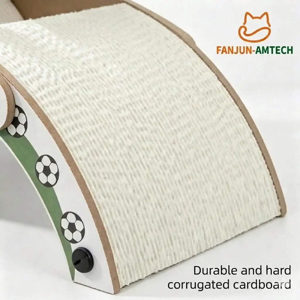 Durable Cat Scratching Post with Soccer Ball - Upgraded Hardened Corrugated Cardboard Arch Bridge - Fun Soccer-Themed Indoor Cat Furniture