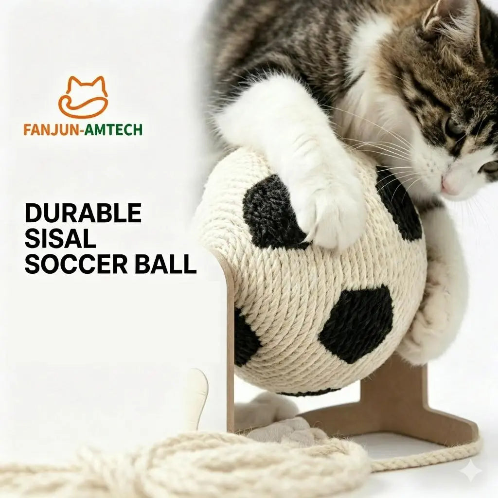 Durable Cat Scratching Post with Soccer Ball - Upgraded Hardened Corrugated Cardboard Arch Bridge - Fun Soccer-Themed Indoor Cat Furniture