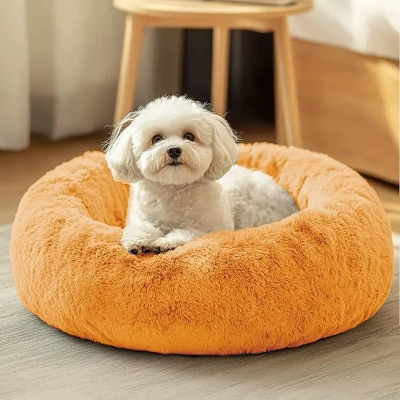 JOLLYVOGUE Medium Calming Dog Bed - 31-Inch Washable Donut Design with Anti-Slip and Anti-Anxiety Features for Pets Up to 45 lbs (Smoke Grey)