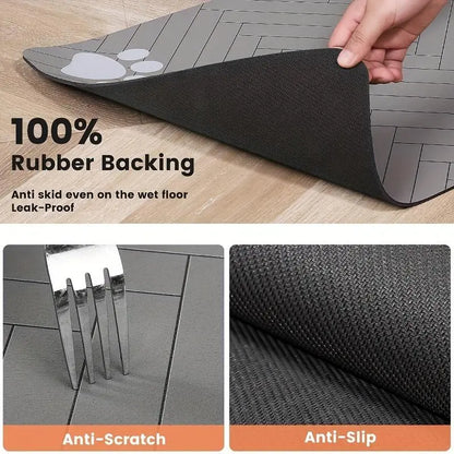 Quick-Drying Absorbent Pet Feeding Mat for Dogs and Cats with Non-Slip Rubber Bottom and Dark Polyester Surface, Ideal for Indoor Use, Lightweight Design for Small and Large Pets