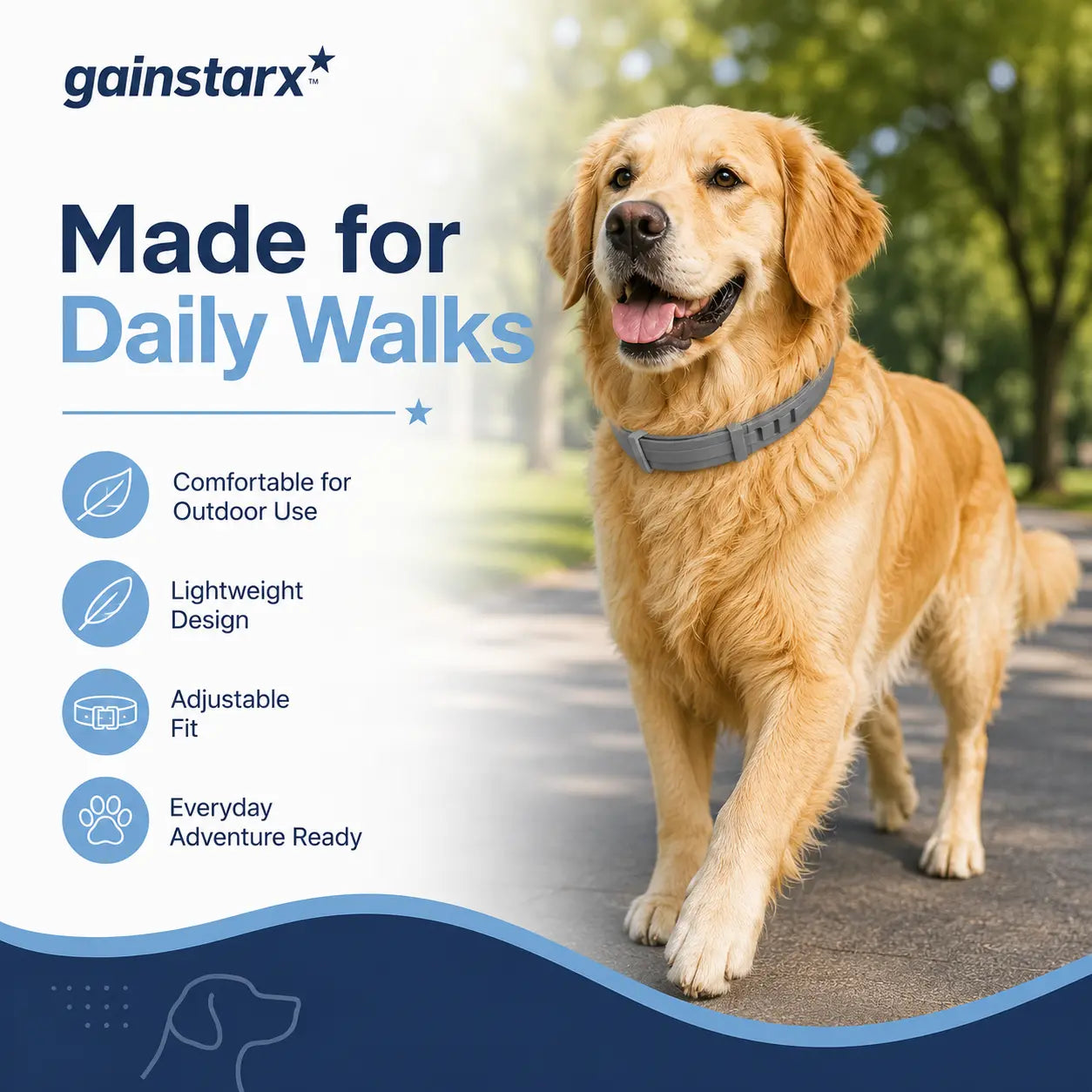 Gainstarx Adjustable Dog Collar for Large Dogs Over 18 lbs - Lightweight, Comfortable, and Scented for Everyday Walks and Outdoor Activities