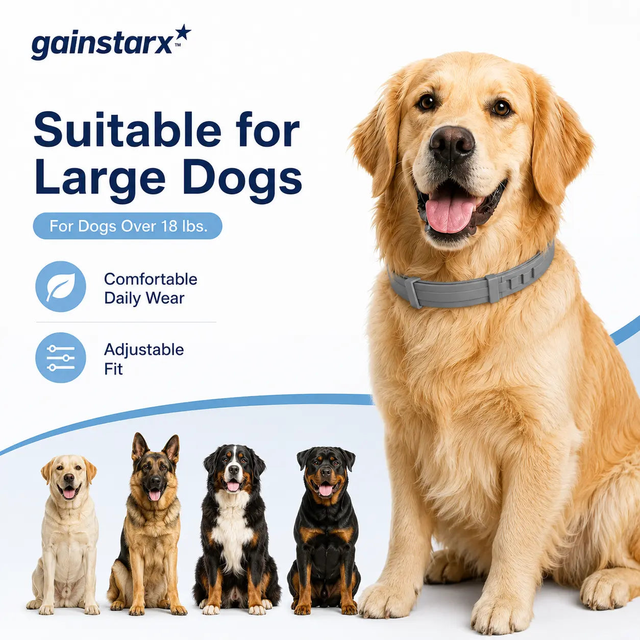 Gainstarx Adjustable Dog Collar for Large Dogs Over 18 lbs - Lightweight, Comfortable, and Scented for Everyday Walks and Outdoor Activities