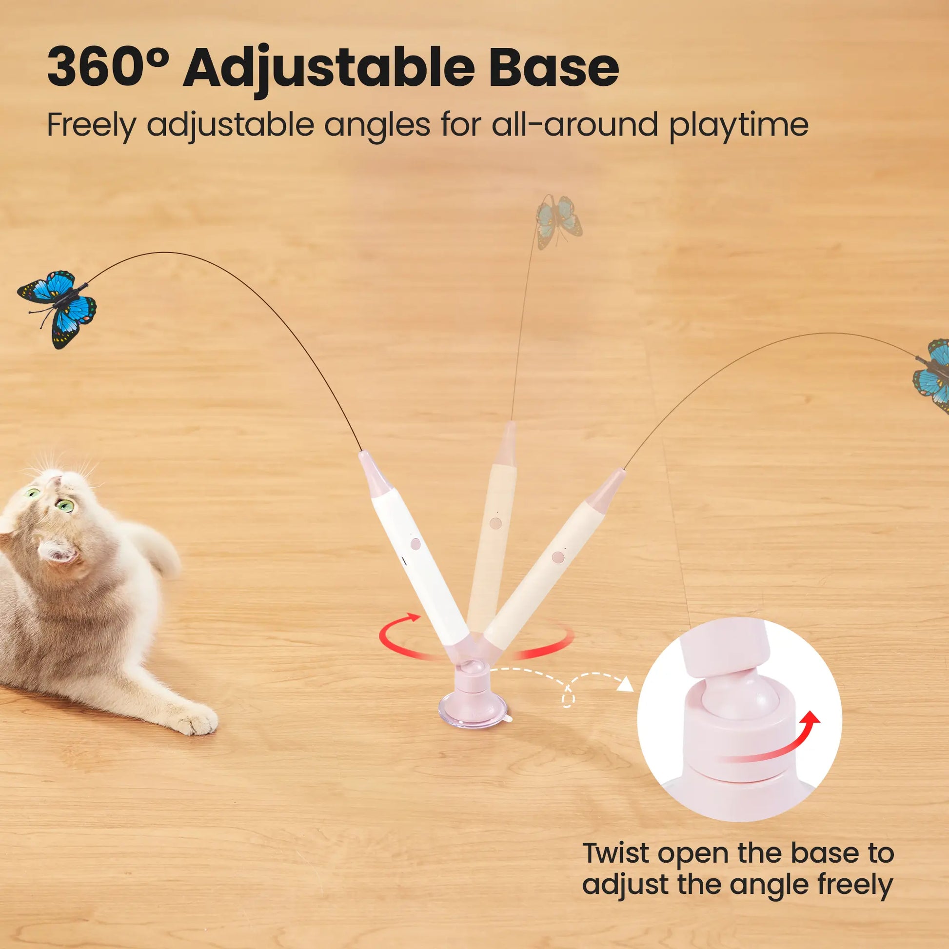 Potaroma Non-Toxic Interactive Butterfly Cat Wand - Electric Spinning and Shaking Toy with Rechargeable USB, Suction Cup, Handheld and Self-Play Modes for Cats and Kittens
