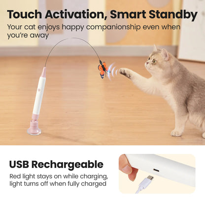 Potaroma Non-Toxic Interactive Butterfly Cat Wand - Electric Spinning and Shaking Toy with Rechargeable USB, Suction Cup, Handheld and Self-Play Modes for Cats and Kittens
