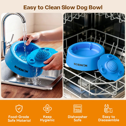 Normon Suction Base Slow Feeder Dog Bowl - No-Spill Lick Bowl for Bone Broth, Yogurt, and Liquid Treats - Rolling Ball Feeding Bowl for Puppies and Dogs of All Sizes